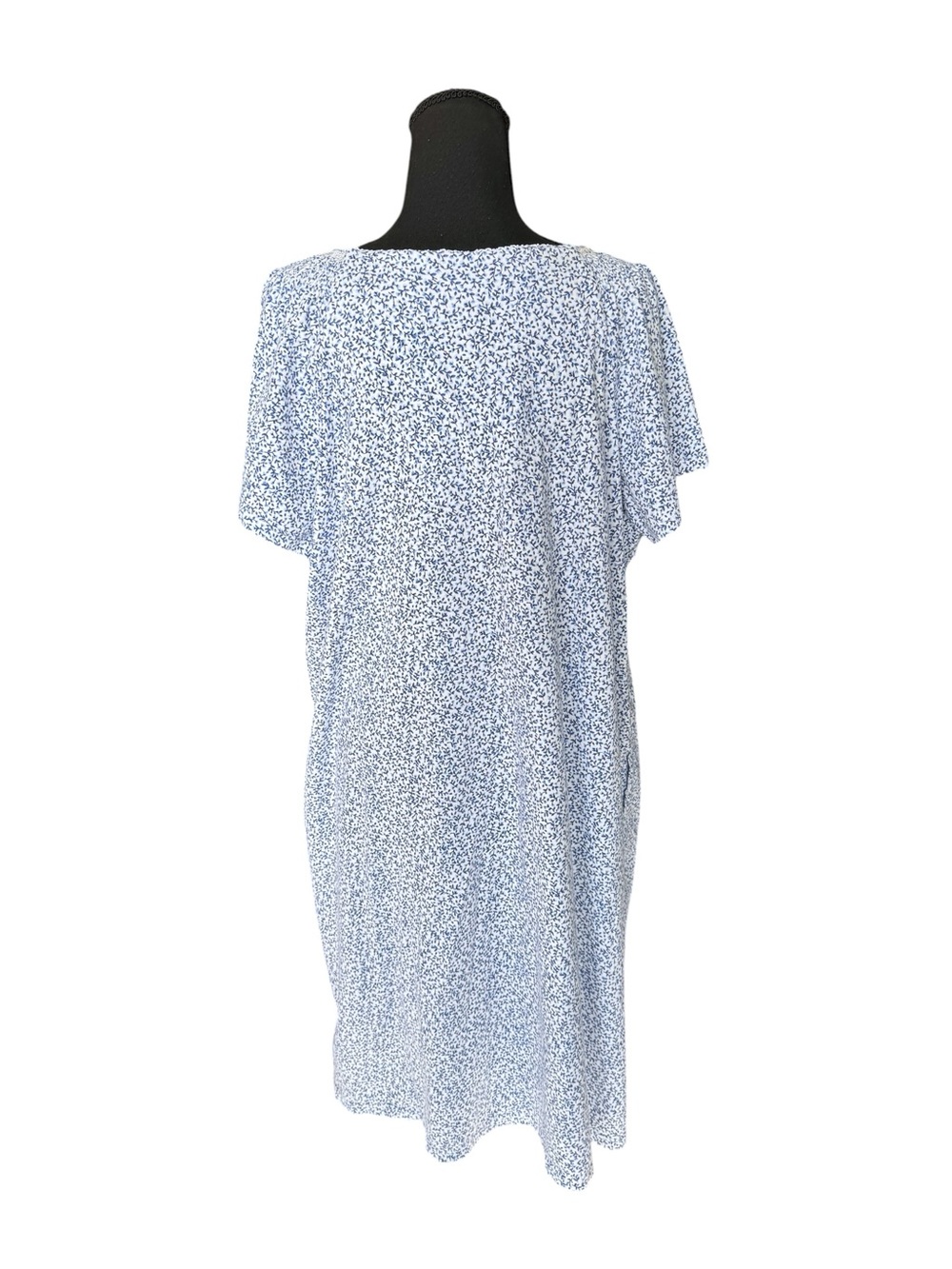 Blue Floral Cotton Cottagecore Lounge Dress Nightgown Plus Size 3X Pockets - Picture 2 of 6